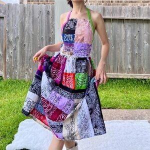 Handmade Quilted Halter Dress – Rainbow Tie-Dye Mix SKU 05296 Tie At Back